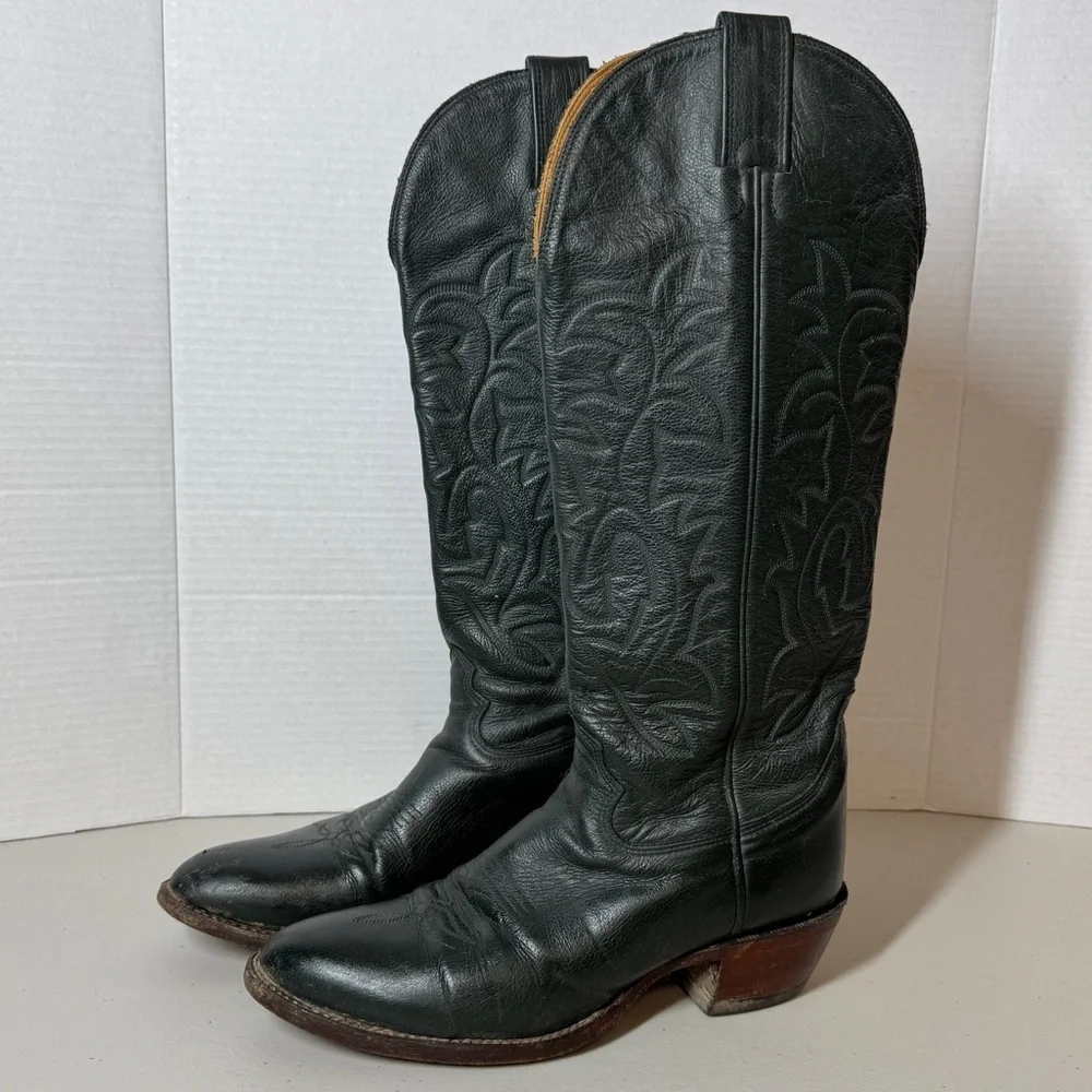 Vintage Biltrite Dark Green Leather  Western Riding Cowboy Boots Size 10AA - Picture 2 of 16